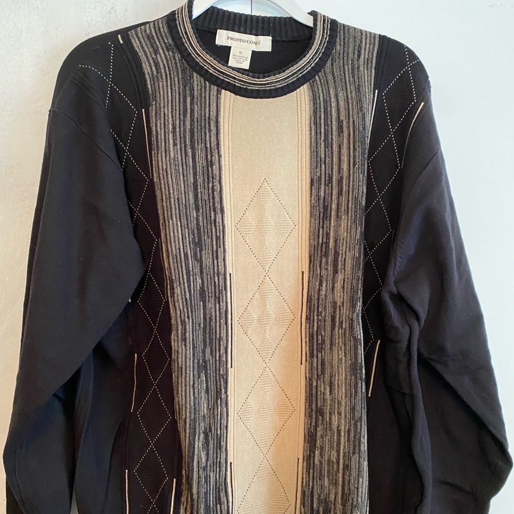 Vintage crew mens Pronto Uomo sweater black grey (XL)